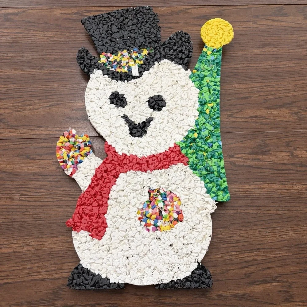 Vintage Melted Plastic‎ Popcorn Snowman Christmas Decoration Wall Hanging